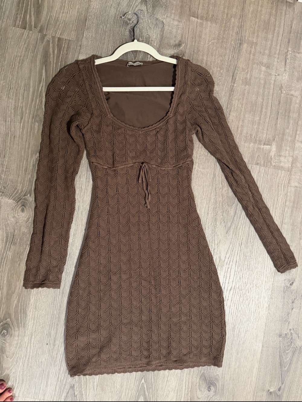 Hollister Knit Long-Sleeve Crochet Mini Dress